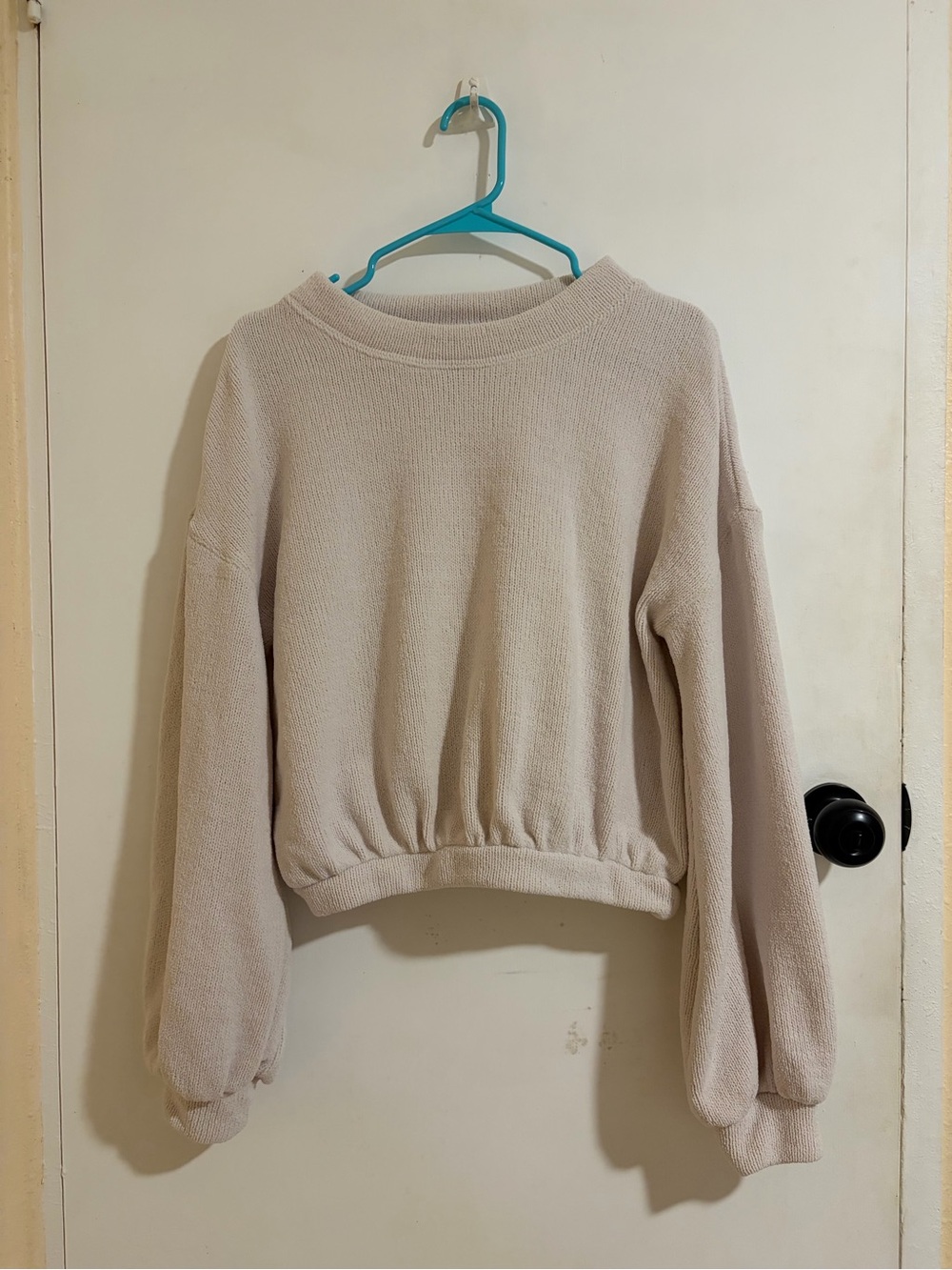 Free People FP Beach Cropped Balloon Sleeve Knit Sweatshirt Cream XS